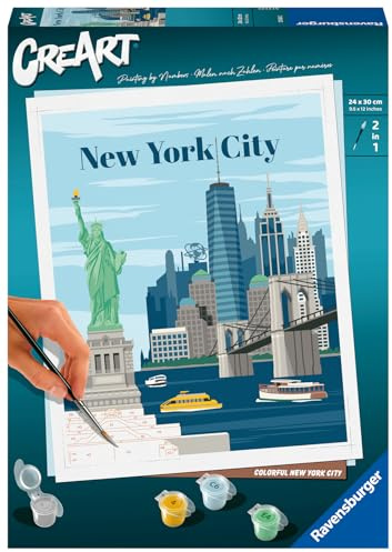 Ravensburger CreArt Farbenfrohes New York City - Malen nach Zahlen | DIY Malset mit Pinsel und Acrylfarben, 24 x 30 cm, Geschenk für Frauen und Männer