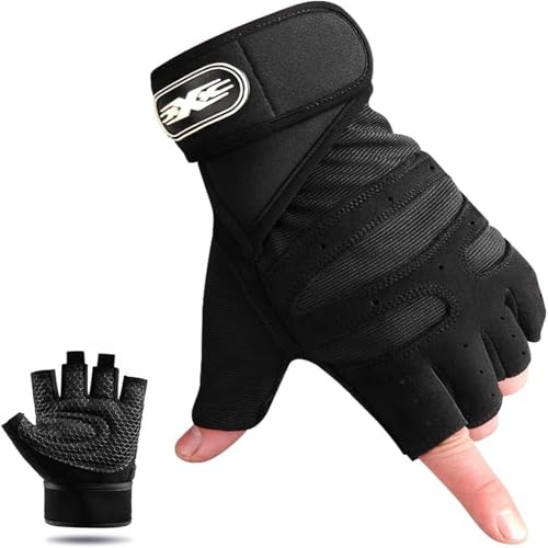 Gadom Weight Lifting Gloves with Wrist Support Gym Workout Gloves for Men/Women, Breathable, Anti-Slip Padded Palm for Weightlifting, Training, Fitness, Pull-Ups (L - Black)