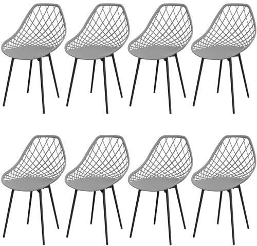 JIJIAN Esszimmerstühle 8er Set, Esszimmerstühle mit Metall-Stuhlbeine, Wohnzimmerstühle, Gebogene Rückenlehne, Moderner Stuhl, Für Esszimmer, Küchenstühle, Schlafzimmer und Garten - Grau