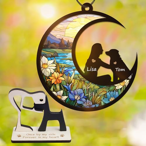 VinaTimes Personalized Dog Memorial Suncatcher Angel Dog Friendship Memorial Pet of Loss Ornament Sympathy Gift Acrylic Stained Glass Window Car Hanging for Dog Lovers Pet Bereavement Suncatcher