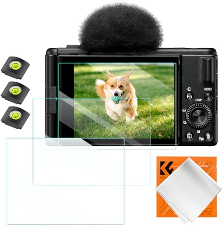 K&F CONCEPT 3 Stück Displayschutz schutzfolie für Sony ZV-1 ii ZV1 ii/ZV-1 ZV1 Kamera & 2 Stück Blitzschuh-Abdeckung, Härtegrad 9H Glas kratzfest Anti-Staub