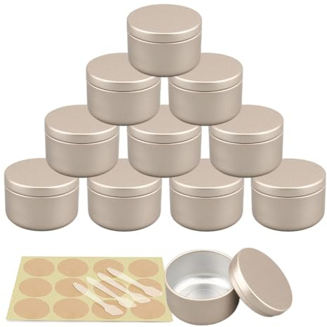 YANCAER 10 Pièces Pots en Aluminium, 50ml Or Mat Conteneurs Cosmétiques Vide Pots de Voyage, Ronds Petit Pot Aluminium avec Couvercle, Pot Aluminium de Bougies