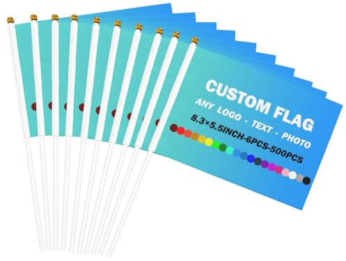 Naispanda Bandera de mano personalizada con asta - Mini banderas - 10 Piezas
