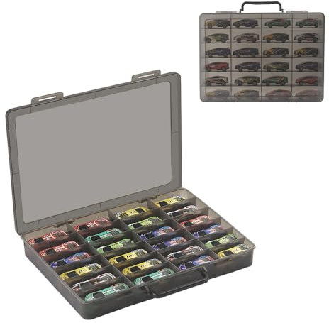 RHCOM Toy Storage Organizer Case for Hot Wheels Car, for Matchbox Cars, for Mini Toys, for Small Dolls. Carrying Box Container Carrier with 24 Compartments.(Box Only) (Black)