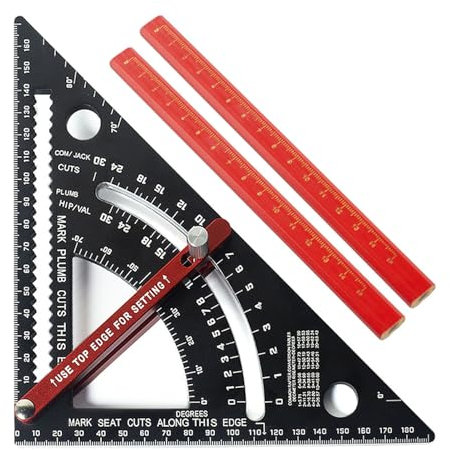 7-Zoll-Zimmermannswinkel, 80°-Winkel, Verstellbares Kombinations-Dreieckslineal mit 2 Bleistiften, Aluminium-Holzwinkel, Winkelmesser, Schraubenschlüssel, Lineal, Bohrlehre, für