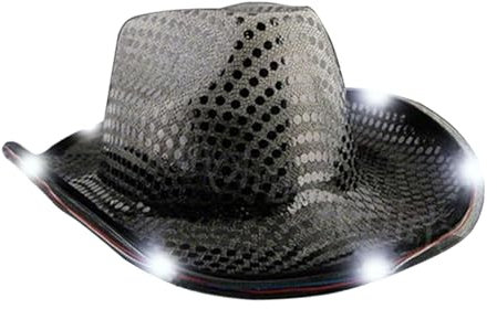 kowaku LED Cowboyhut Beleuchtete Breite Krempe Kappe für Disco Party Cosplay Festival Nachtclub, Schwarz