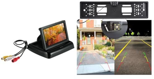 Portatarga con telecamera 170° retrocamera 4Led-auto visione notturna + Monitor 4.3'' TFT-LCD a colori supporto a scomparsa per parcheggio assistito
