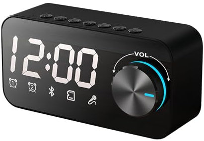 Colexy Altoparlante Bluetooth con luce RGB e doppia sveglia, scatola musicale multifunzione Bluetooth portatile, doppio altoparlante basso, suono stereo a 360°, display a LED (nero S16)