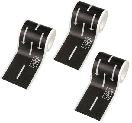 Diffaxy 3 Rollen Straße Washi Tape – DIY Verkehrs Autobahnklebeband, schwarze Straßen Klebeband Aufkleber, Selbstklebendes Straßen Klebeband für Spielzeugautos, Fahrzeugbausätze, Spielzimmer