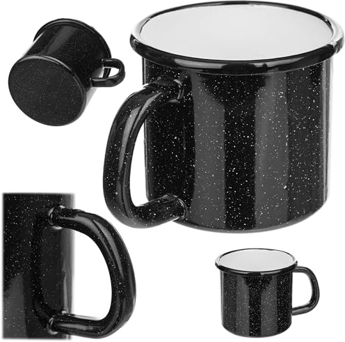 KADAX Emaille Tasse 400ml für Tee und Kaffee, Becher für Camping, große Kaffeetasse mit Henkel, Kaffeebecher aus emaillierter Stahl, Teebecher (Schwarz)