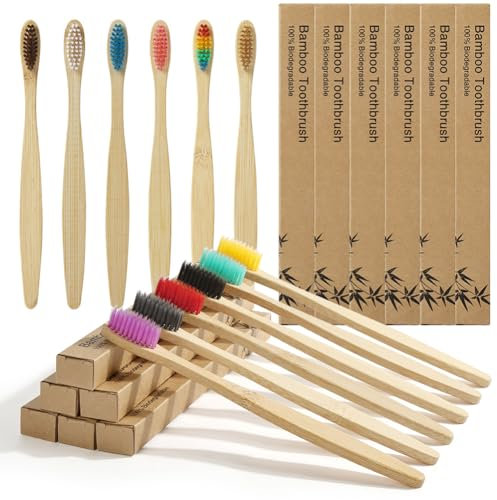 Vicloon Brosse à Dent Bambou, Lot de 12 Enfant Brosses à Dents Souple, Brosse à Dents de Voyage Écologique, Poils Souples en Fibre de Charbon Végétal pour la Famille