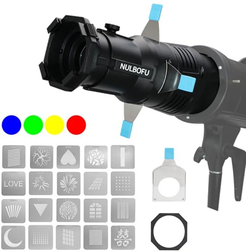Bowens Mount Spotlight Conical Optical Snoot kit, Photography Lighting Accessory with 20 Gobos & 4 Color Filters, 360° Rotatable, Compatible for Aputure Amaran Godox Neewer LED Video Speedlite Light