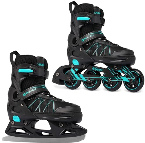 RAVEN Expert 2-i-1 skridskor, inlines, för barn och vuxna, justerbara (mint, 40–43 (25,5–28 cm))