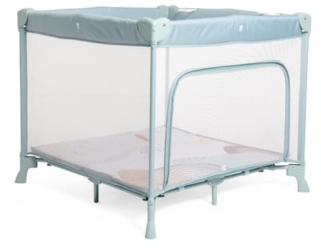Chicco Open Box Square para bebés y niños pequeños desde el nacimiento hasta los 15 kg, plegable y compacto, con alfombrilla de juego, ventanas de malla, 4 asas y bolsa de viaje, verde