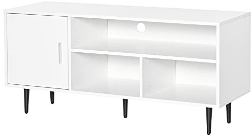 HOMCOM TV Stand Cabinet for Television up to 60 Inches, Modern TV Unit with Storage Shelf and Cable Hole for Living Room Bedroom, White