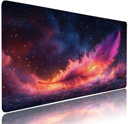 Tappetino Mouse Gaming xxl Accessori Scrivania Ufficio Nero Piuma Grande Tappetino Mouse e Tastiera Sottomano da Scrivania, Gaming Accessori pc 1200x600x3mm Base Antiscivolo, per PC Laptop d-513