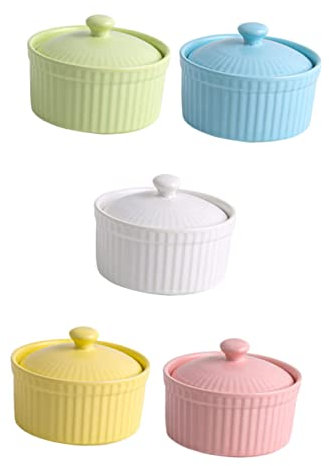 MUCKLILY Ciotole in Ceramica Alimentare Con Coperchi Colorati Resistenti e Facili Da Pulire Per Pudding e Cottura Dessert in Forno