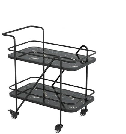 SONGYL-20249 Küchenwagen Moderner schwarzer Barwagen, 2-stöckiger Küchen-Servierwagen mit Rädern, mobiler Getränkewagen, Weinwagen for die Party im Esszimmer zu Hause mit Rädern(Klein)