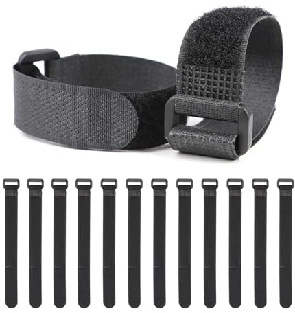 HOLED 11.8inch Hook and Loop Cable Strap, 20 Pack Reusable Fastening Nylon Strap with Buckle Cable Securing Straps Adjustable Multi-Purpose Keep Cords Organized and Tidy (Black)