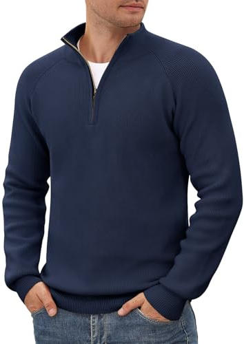 Voqeen Herren Pullover Half Zip Langarm Winter Strick Pulli mit Reißverschluss Rollkragenpullover Solid Warm Arbeitspullover Sweater für Männer