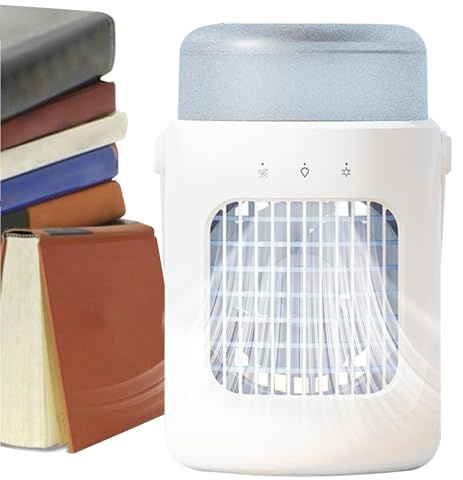 Enfriador de aire, enfriador de espacio personal, aire acondicionado portátil, tanque de agua de 600 ml, 3 ajustes de velocidad, ventilador de refrigeración recargable, uso en interiores y exteriores
