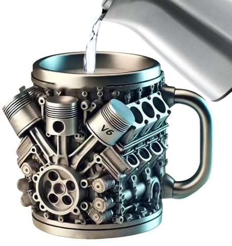 Generisch Edelstahl Becher, Motordesign Trinkbecher Für Heiße & Kalte Getränke, Kreatives Reisegetränk, Doppelwandiger Isolierbecher Für Unterwegs Werkstatt Büro Zuhause