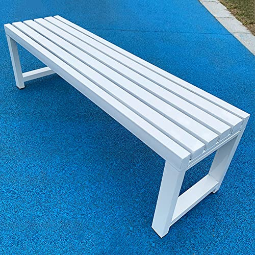 Weiße Gartenbank aus Metall für den Außenbereich, Lattenrost für Hof, Picknick, Park, Veranda, 150 cm, robuste Möbel für Hinterhofdekoration