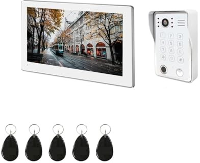SMTYXS Video-Gegensprechanlage 7/10 Zoll Türsprechanlage Touchscreen Mit Kabelgebundener Türklingel 1080P 148° APP Passwort Fingerabdruckkarte Swipe Monitor(7inch 94218W)