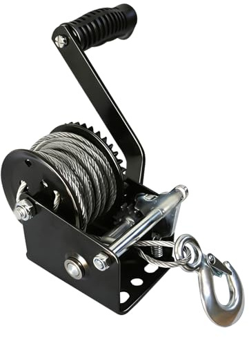 Hand Winch, Heavy Duty Boat Trailer Winch Pulley Rope Crank with 800lbs Pulling Capacity 26FT Steel Wire Cable, Two-Way Ratchet Manual Cable Winch Hand Crank Winch for ATV Towing Trailer Boat