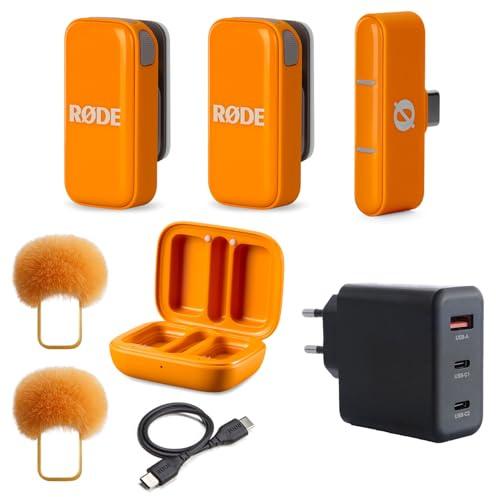 Rode Système de micro sans fil USB-C sans fil pour smartphones Orange avec bloc d'alimentation Keepdrum