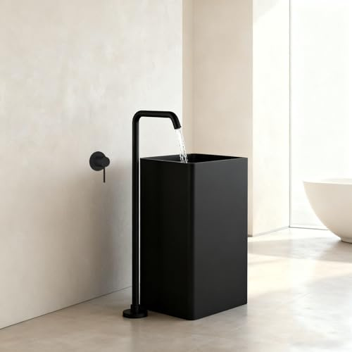 Mitigeur a Poser Sur Baignoire Monotrou Robinet Salle Bain Chaud et Froid Robinet de Baignoire Autoportante en Laiton,noir