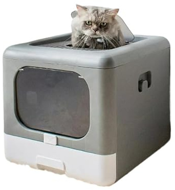 YVAAASIYC Bandeja for Caja de Arena for Gatos, Plegable, con Entrada Superior, Grande, Tipo cajón, Tapa, for y Mascotas, a Prueba Fugas Pala