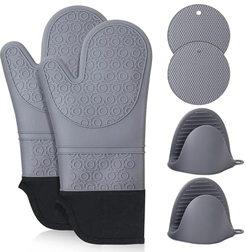 Set di guanti da forno isolati in silicone: guanti da cucina antiscivolo resistenti al calore fino a 230 °C, per cuocere, grigliare e cucinare, accessori da cucina