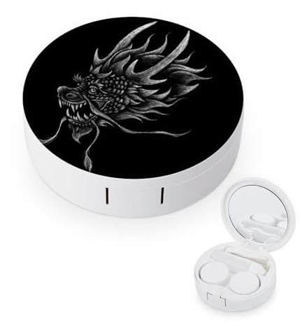 fkgvwo Contact Lens Container Black Dragon Travel Contact Lens Box with Mirror Tweezers Solution Bottle