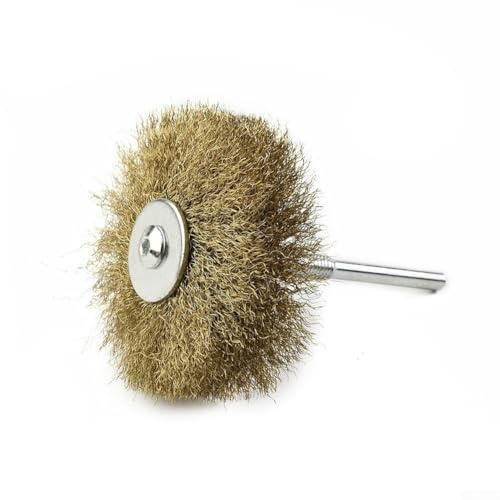Cepillo de rueda de alambre chapado en cobre de 90 mm con vástago de 6 mm para herramientas giratorias de mini taladro, cepillo de pulido para tallado de madera, joyas, muebles y