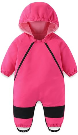 JiAmy Baby softshell overall snödräkt pojke flicka, babykläder, sparkdräkt, vattentät, ventilerande, vindtät, overall, klädset 9 månader – 5 år, Rosa röd, 18-24 månader