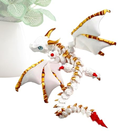 Drago con stampato in 3D - Modello articolato di drago alato | Figura di animale flessibile da collezione per scrivania, casa, ufficio, tavolo, libreria, camera da, cruscotto, decorazione