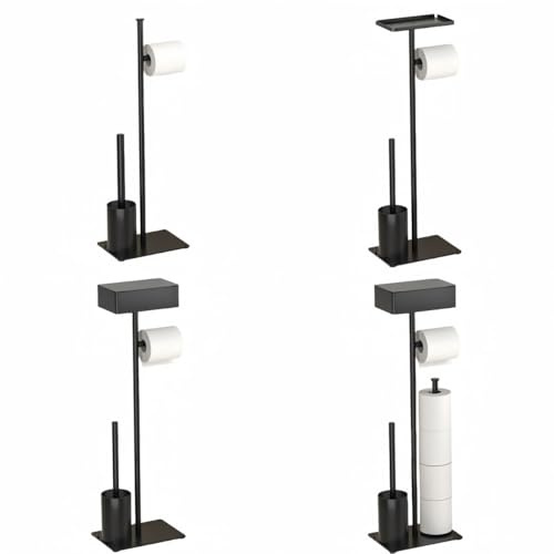 FUBESK Portarrollos de papel higiénico de pie con escobilla, soporte para rollo de baño, color negro, 58,5 cm, acero al carbono