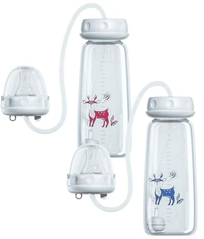Biberon anti-colica a mani libere | 2PC Biberons in silicone 300ml | Biberon regolabile a flusso rapido con cannuccia e tettarella | Biberons 3 in 1 a collo largo e a prova perdite per bambini