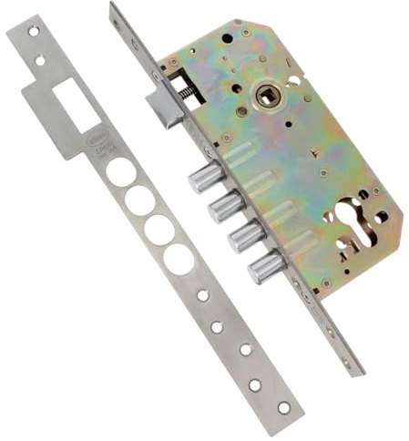 Amig - Mortice Lock with Bolts for Wooden Doors | 50/85 mm | Without Cylinder and Safety Shield | Reversible Handle | Varnished Brass Steel