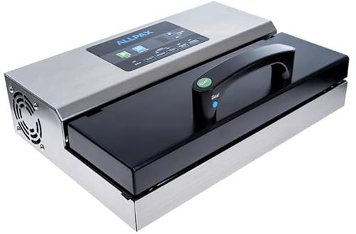 Vakuumierer/Vakuumiermaschine P 355 von ALLPAX - inkl. 100 Vakuumbeutel 20 x 30 cm (strukturiert) - 97% Vakuumleistung - 5 mm breite Schweißnaht - mit Puls-System für druckempfindliche Produkte