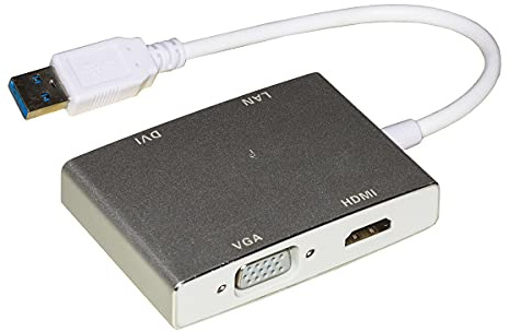 LINK LKADAT138 - Adaptador de vídeo y Red USB 3.0 Macho a HDMI Hembra DVI 24 + 5 Hembra, VGA Hembra + Red RJ45 10/100