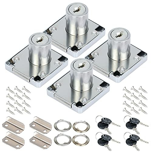HSEAMALL 4 Stück Nockenschlösser, 22 mm Zinklegierung, Schrankschloss, Sicherheitszylinder, Schrank, Schubladenschloss für Haushalt, Büromöbel, Tür, Briefkastenpfosten (Keys not Alike)