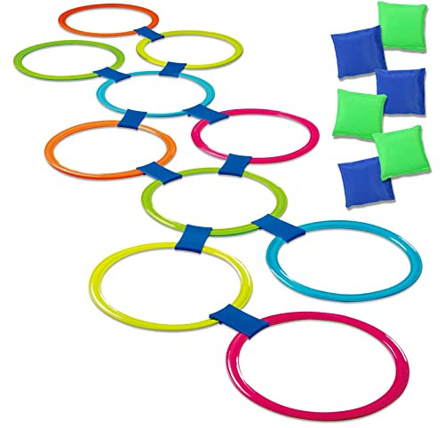GOODLYSPORTS 2-In-1Hopscotch & Bean Bag Toss,Combine Hopscotch Rings with Bean Bag Toss Game, Bean Bag Toss Game for Kids,Hopscotch Outdoor Game,Agility Rings,Fun Playground Toys for Boys and Girls