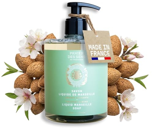 Panier des Sens Mandel Handseife flüssig 500ml Savon de Marseille Seife | Flüssigseife 97 % natürlich, reinigt sanft und schützt die Haut, für weiche Hände mit einem süßen umhüllenden Mandel Duft