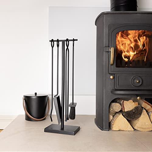 CHARLES BENTLEY Companion Set, Snug, Redwood, Fireside Companion Set, Iron, Tool Stand, Poker, Tongs, Coal Shovel, Natural Coco Fiber Brush, Tool Set, Traditional Design, Hooped Handles (61x20x13cm)