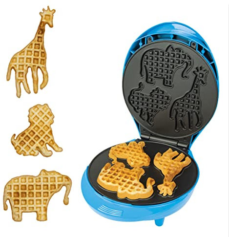 Animal Planet Waffle Makers / 3 in 1 Animal Shaped Waffle Iron/Cool Touch Handle/Non-Stick Coating/Cord Storage/Anti-Slip Feet (Safari)