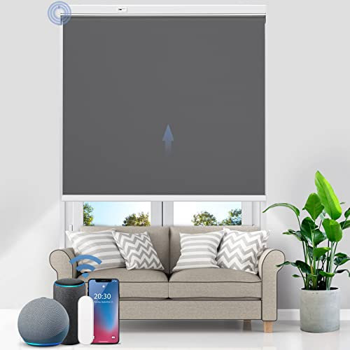 Grandekor Elektrische Rollos, lektrisches Verdunklungsrollo mit Motor & Fernbedingung, Dunkelgrau 45x150cm(Stoffbreite 42 cm) Rollo ohne Bohren Fensterrollo Innen Smart mit Alexa Kompatibel