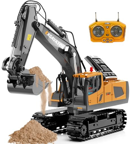 ID Gerilla Remote Control Excavator, 11CH RC Construction Truck Toy with Metal Shovel, Lights, Sounds and Turns 680 Degree, Christmas Birthday Gift for Kids Boys Aged 4 5 6 7 8-12