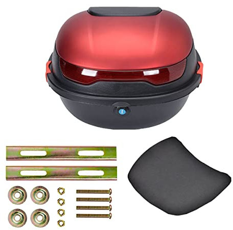 JUNNIU 30L Motocicleta Tour Caja Trasera Scooter Maletero Equipaje Bloqueo Superior Caja de Transporte de Almacenamiento para Casco de Almacenamiento Caja de Equipaje Puede Contener Cascos/k Rojo